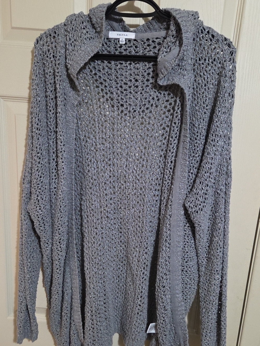 Talula Open-Front Gray Crochet Cardigan